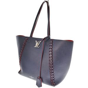 Louis Vuitton LockMe Hippo Shoulder Bag Grain Calf Leather Marine Rouge Navy